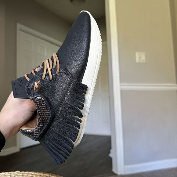 ESSEUTESSE Leather Fringe Black Sneakers Comfort Slip On Size 38 Handmade Italy - Picture 6 of 14